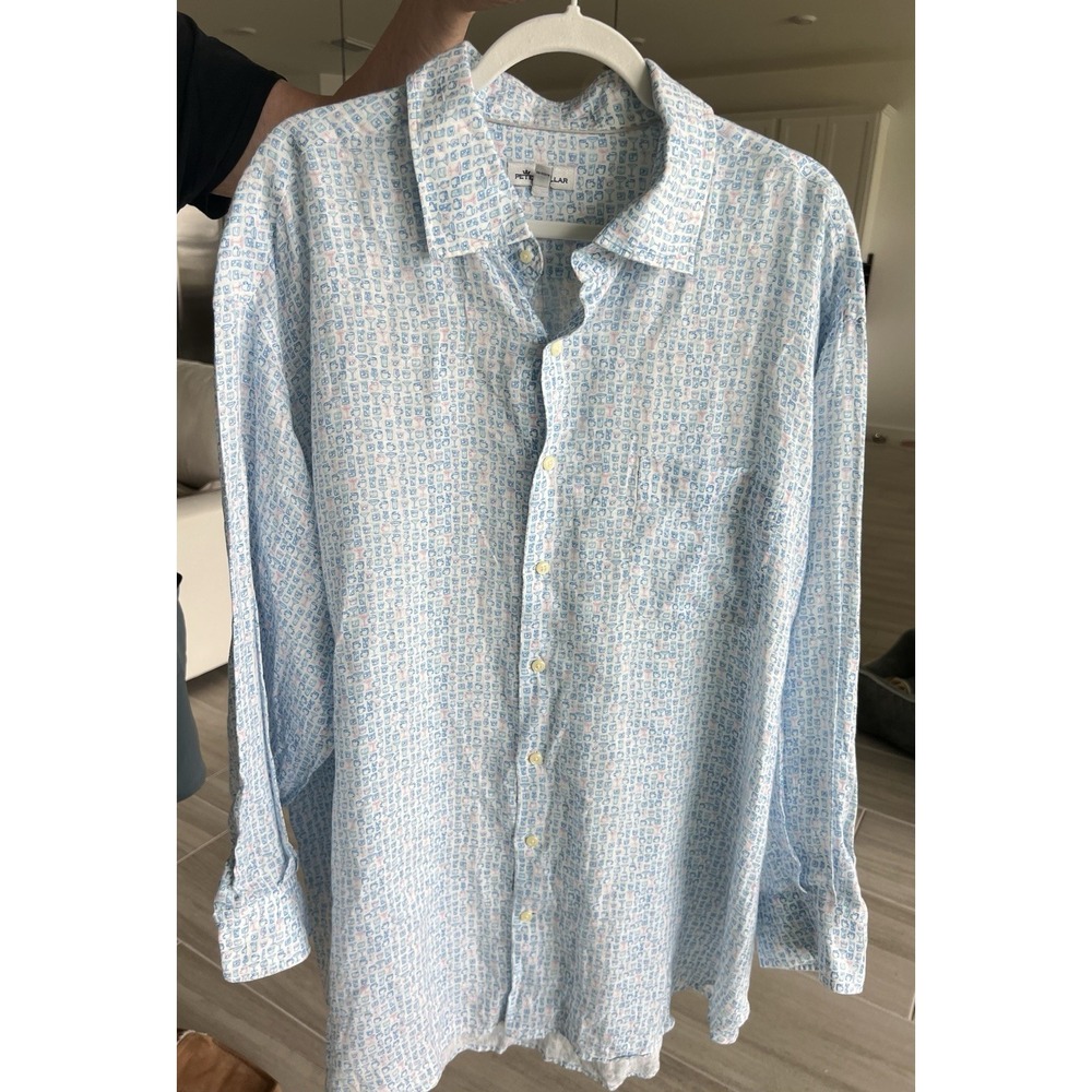 Peter Millar Shirt Men 2XL White Cocktail 100% Linen Beach Coastal Drinks Casual